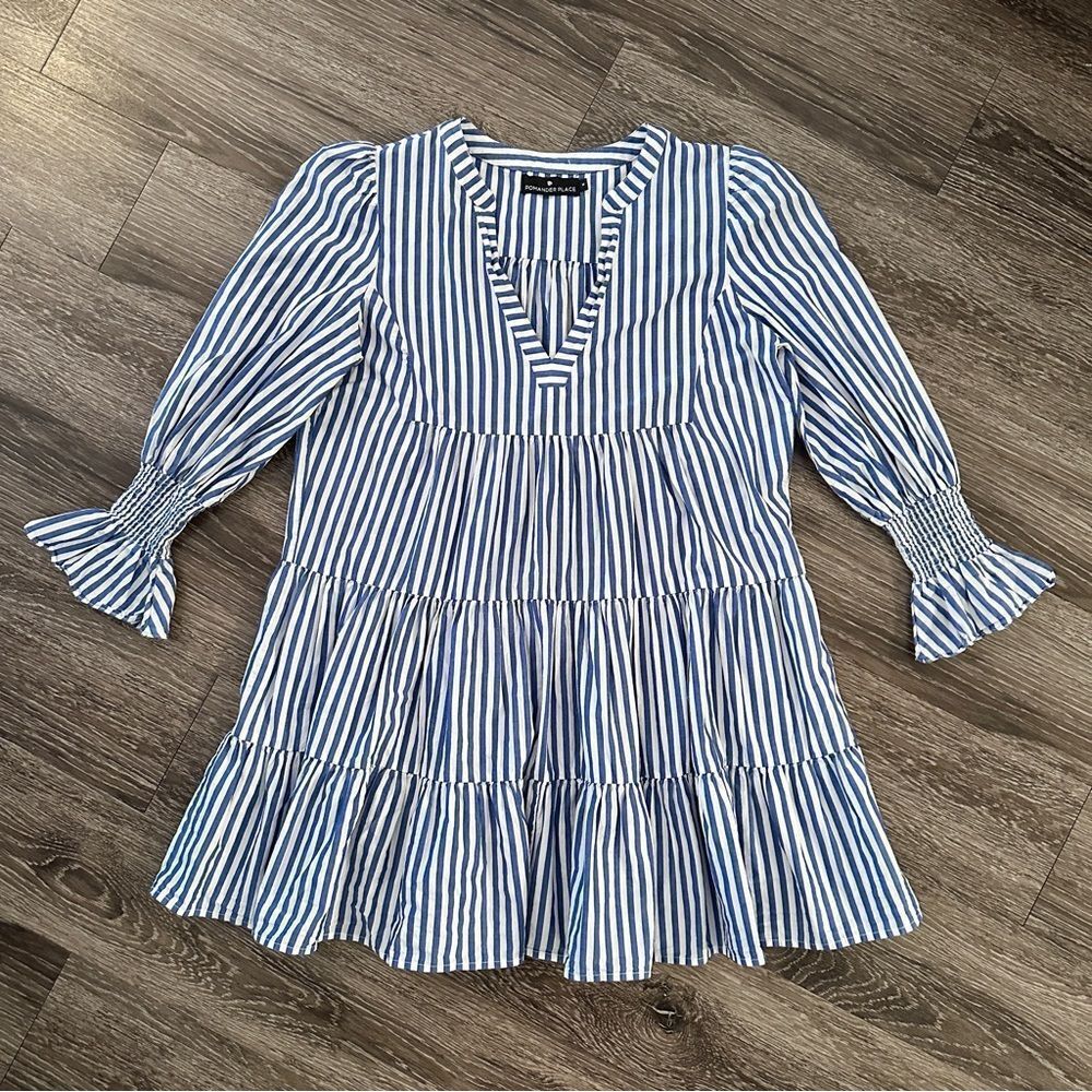 Pomander Place Blue and White Striped Dress
